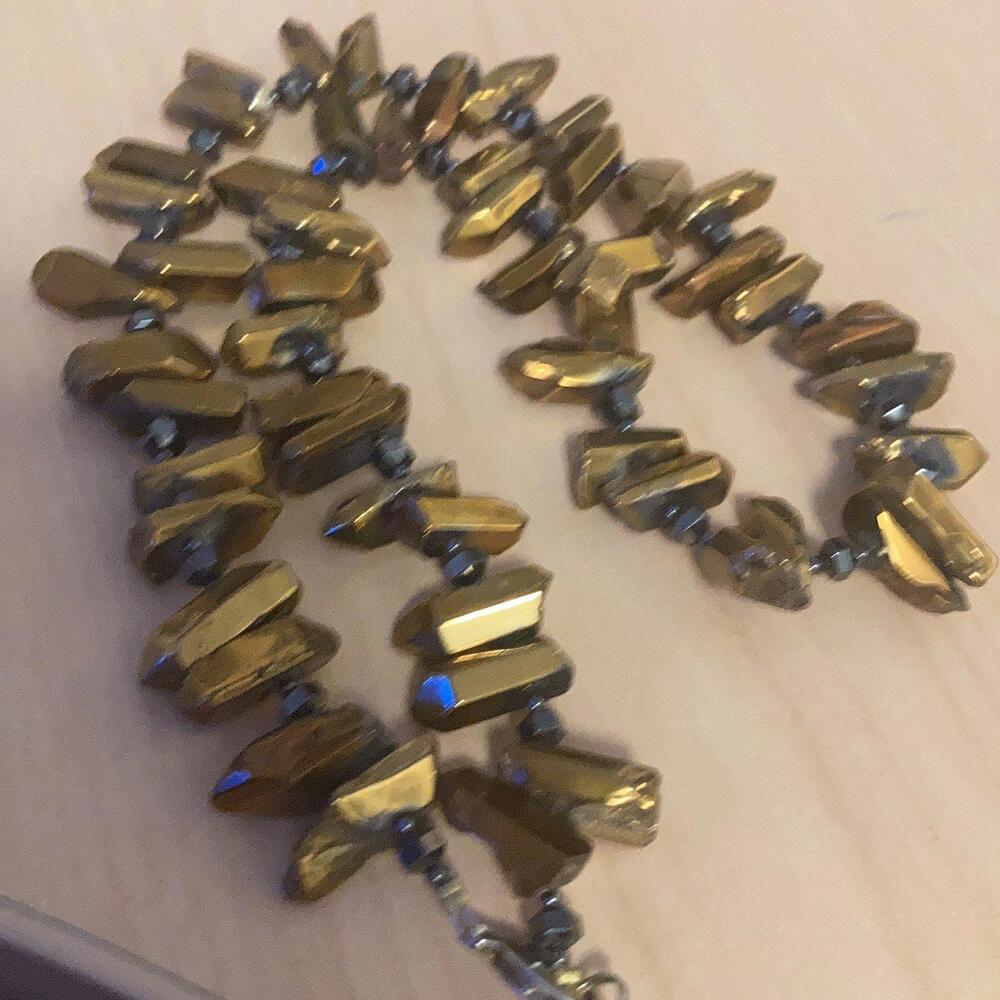Pyrite Golden Cluster Necklace and Bracelet Set - Picture 7 of 7